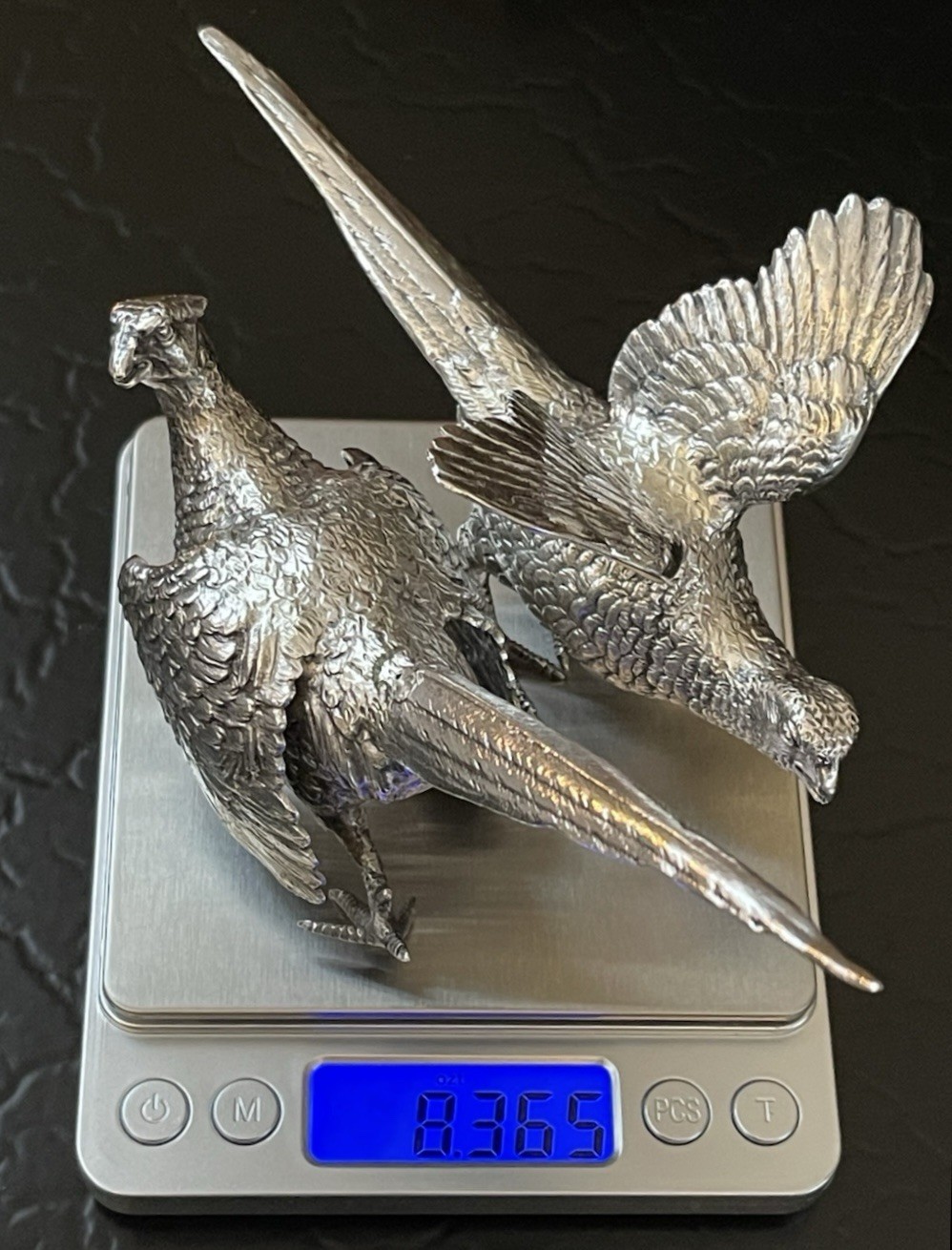 Rare English Sterling Silver Figural Pheasant Game Hunt Bird Pair 5.6/6” c1969