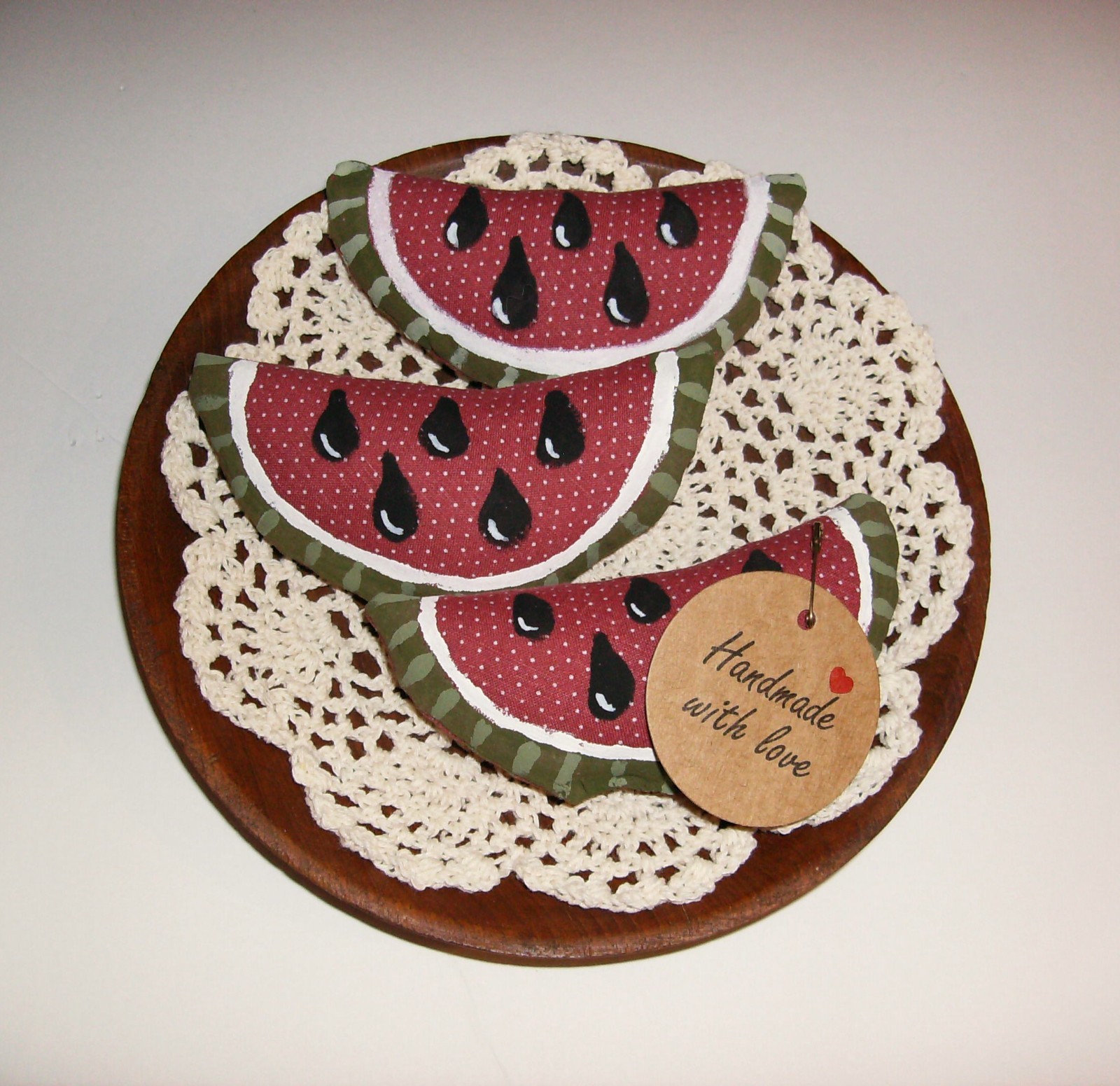 Primitive summer decor-3 hand painted fabric watermelon slices-bowl fillers
