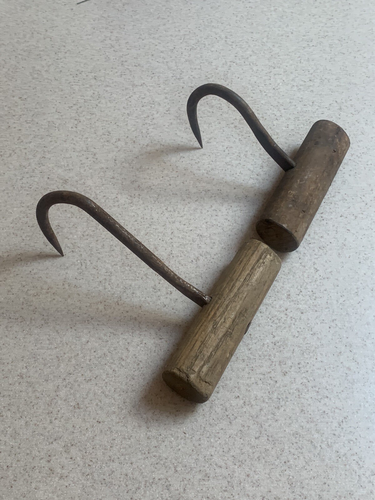 Pair Of Vintage Forged Steel Hay Bale, Ice, Meat Hooks