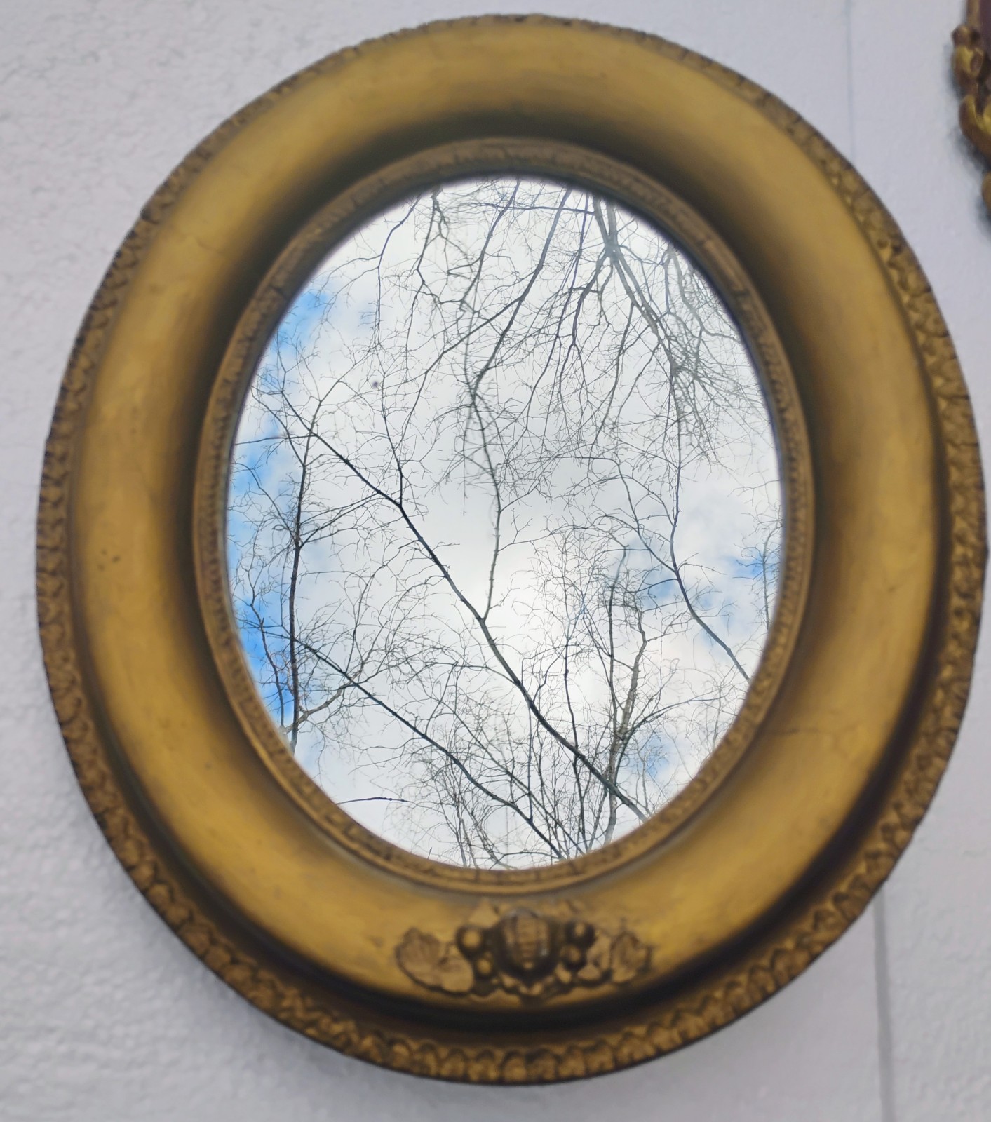 Antique 19th Century Gold Gesso Oval Wall Mirror 10″ x 12″