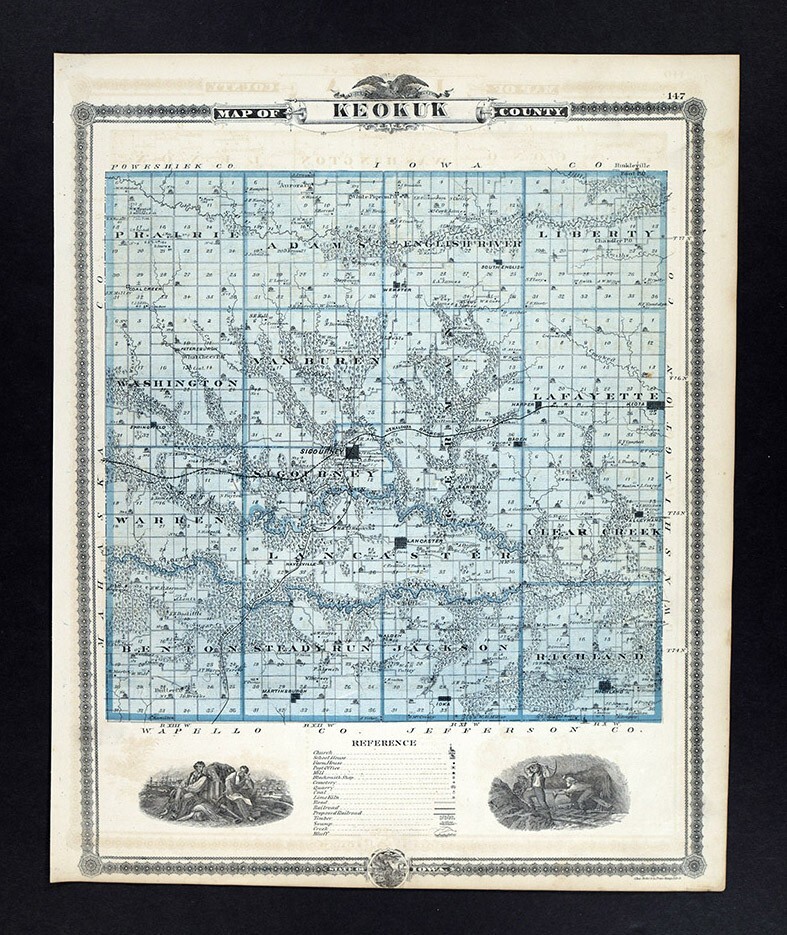 1875 Andreas Iowa Map Keokuk County sigourney Richland Keota Webster Harper IA