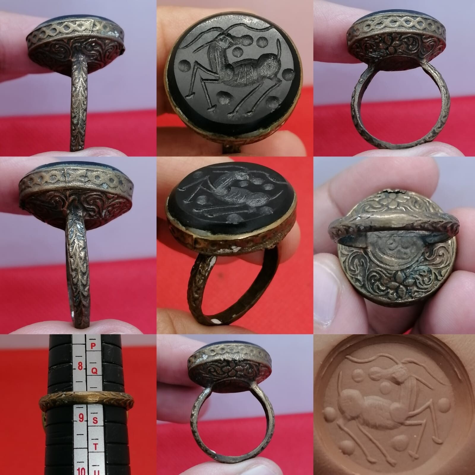Antique afghan agate intaglio stone deer unique brass Ring