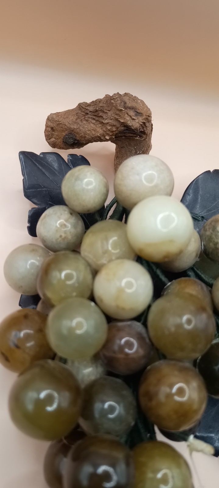 Alabaster Stone Grape Cluster Carved Stone Leaves Decorative Ornament