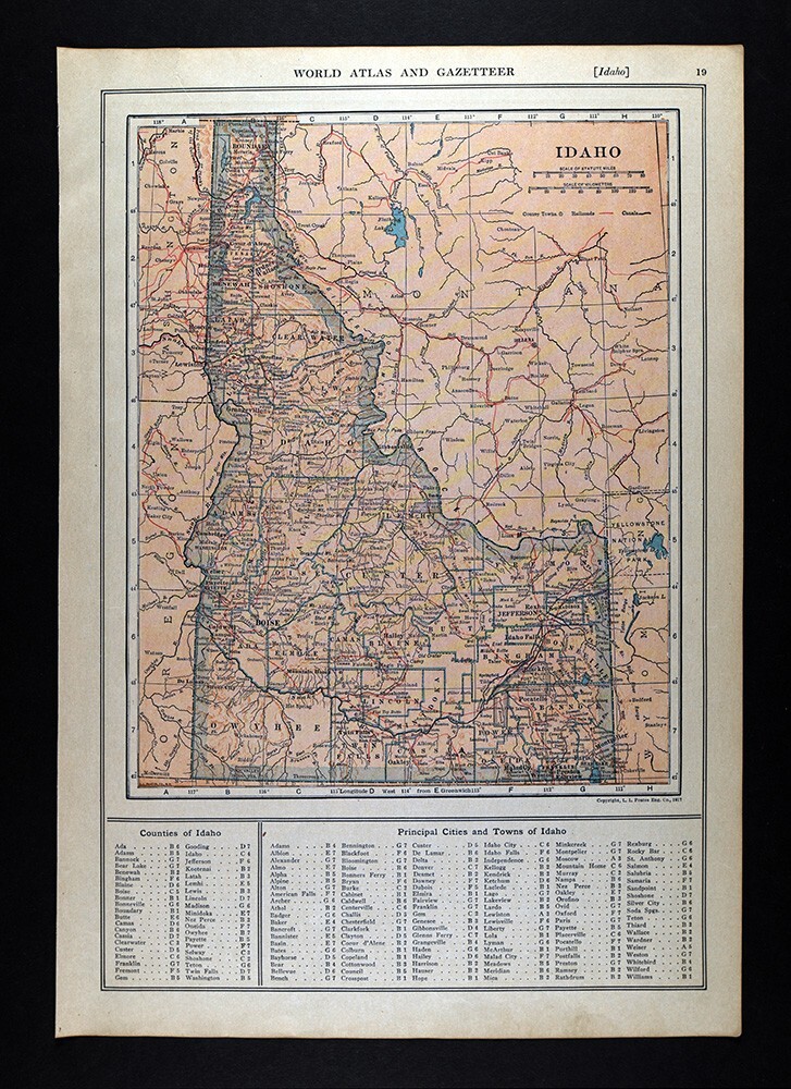 1919 Poates Map Idaho Boise City Salmon Pocatella Bitter Root Mountains ID