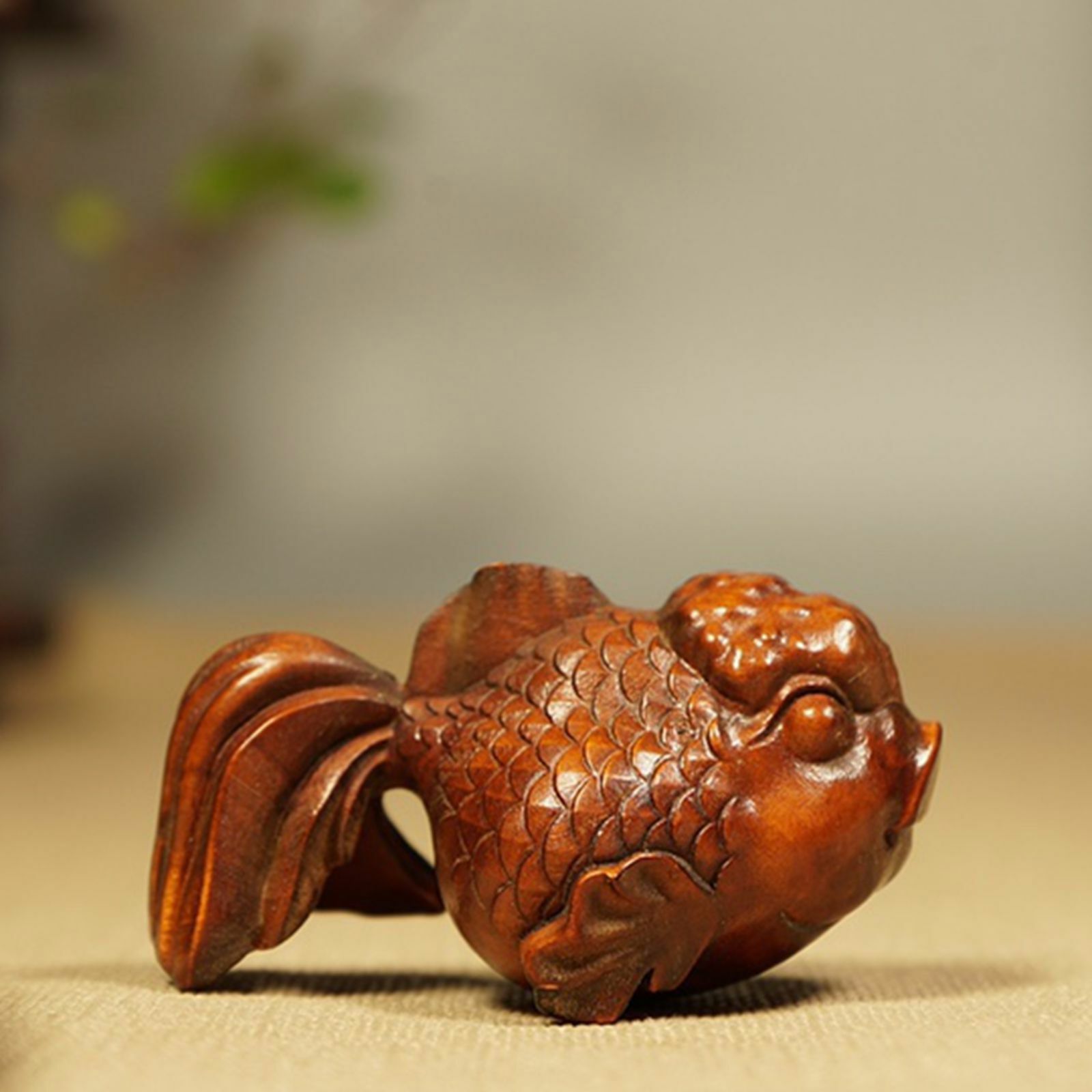 Chinese Antique Boxwood Wood Carving Little Goldfish Statue Decor Gift Sculpture