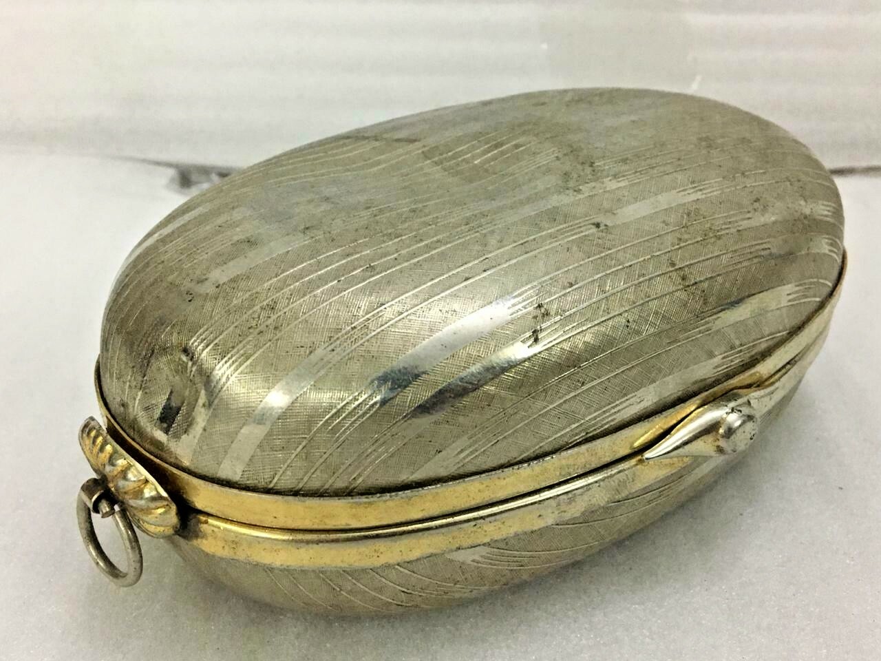 Vintage Unique Metallic silver Tone pill box, made in italy for Elite Creations