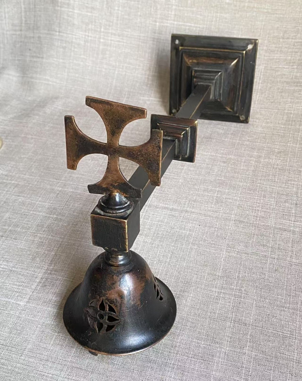 Antique c1870 Belfast Cathedral Gothic Revival Bronze Arm Wall Sconce Lamp