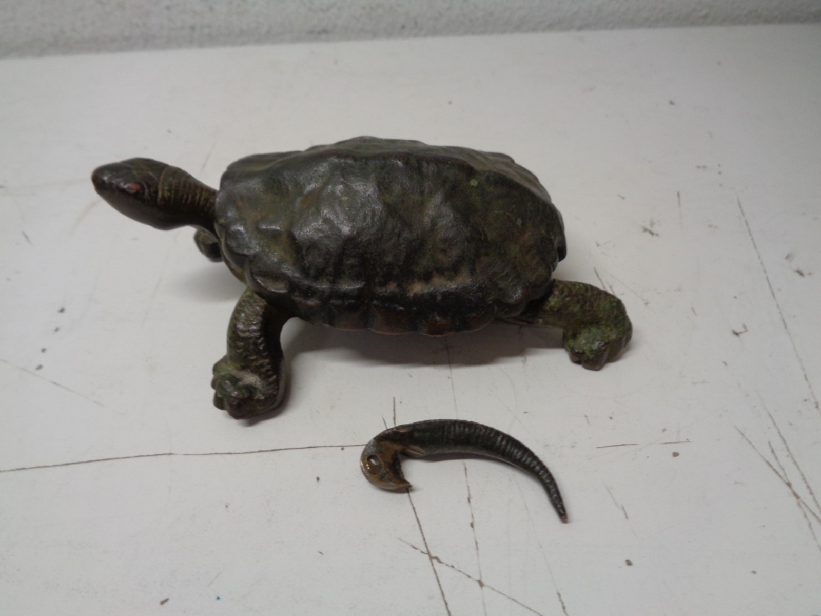 Antique Cast Iron Copper Turtle Spittoon Box