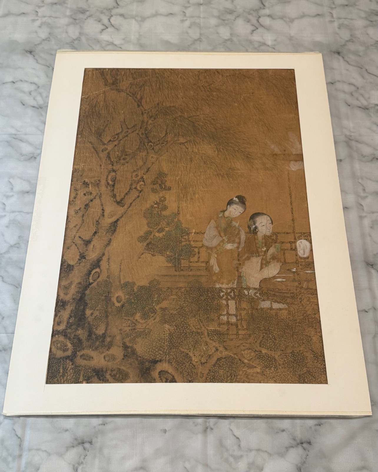 Antique Chinese Unsigned Ink & Watercolor Painting on Paper with Damage