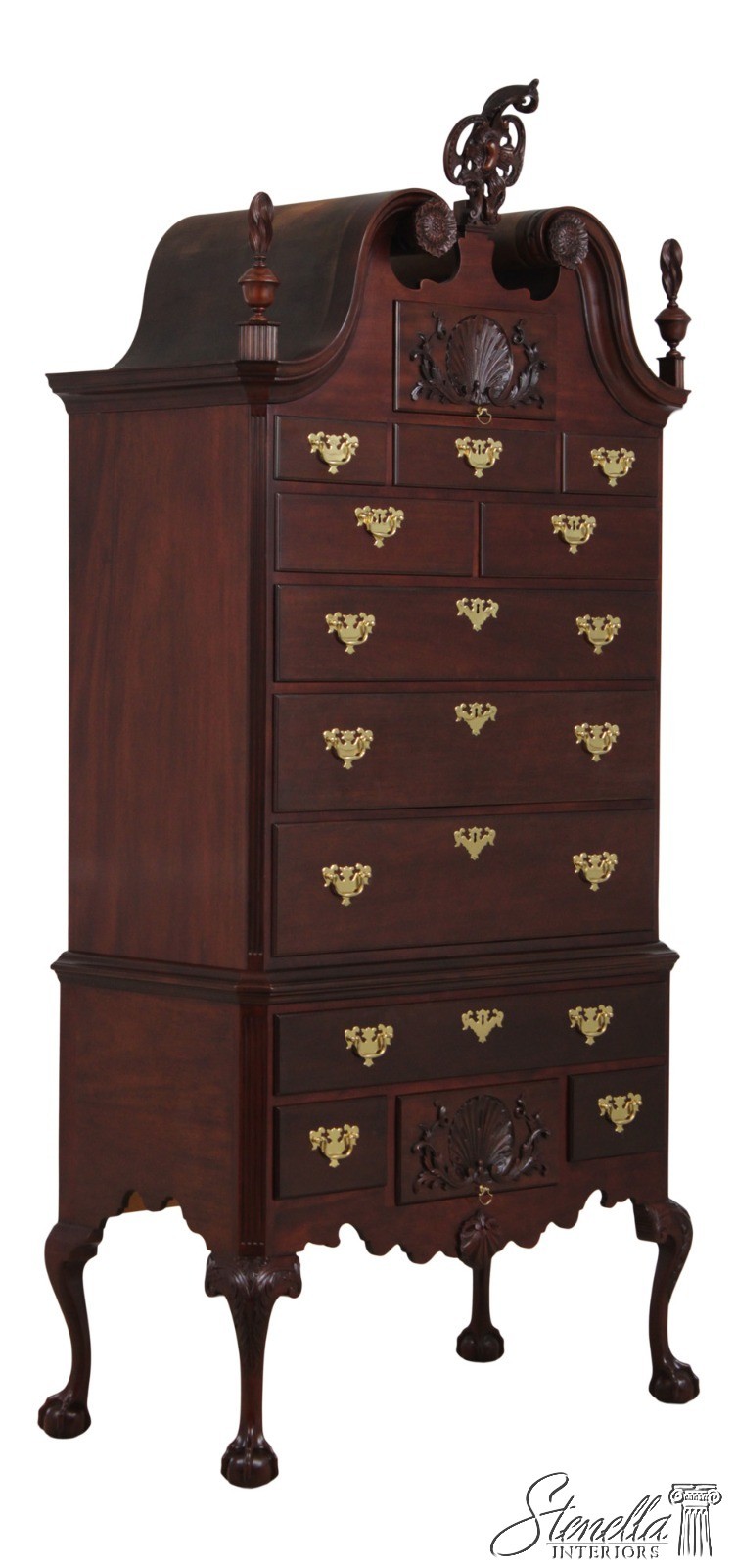 72594: BAKER Clawfoot Colonial Williamsburg Mahogany Highboy