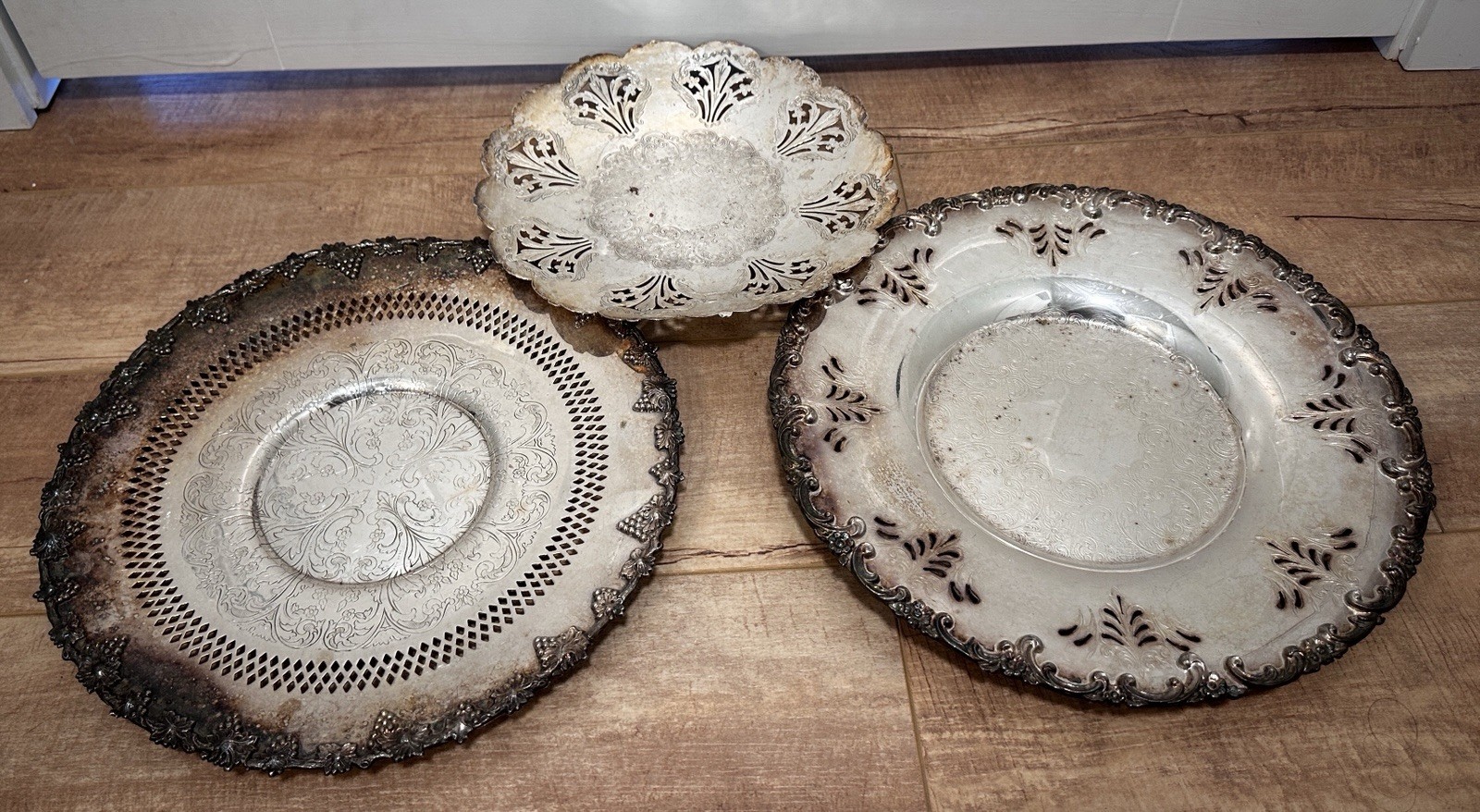 Silver Plated SP Copper WM Rogers Lot of 3 Plates Antique Canada