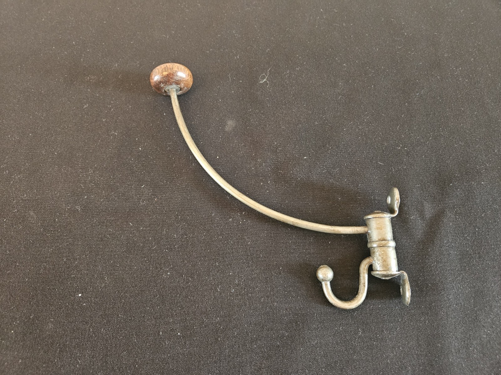 ~ Antique Wall Mount Coat Hat Double Hook Hanger Metal Wood Vintage
