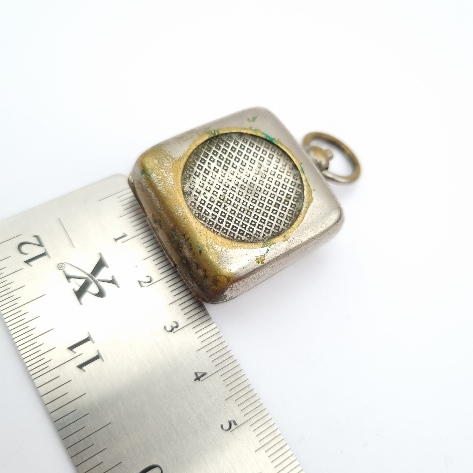 Sovereign Case Unusual Square Shape Decorative Front Fob Type White Metal