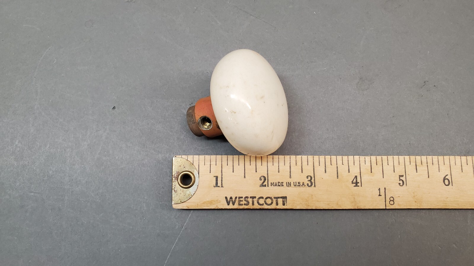 Vintage White Porcelain Mottled Marbled Door Knob Brass Salvage