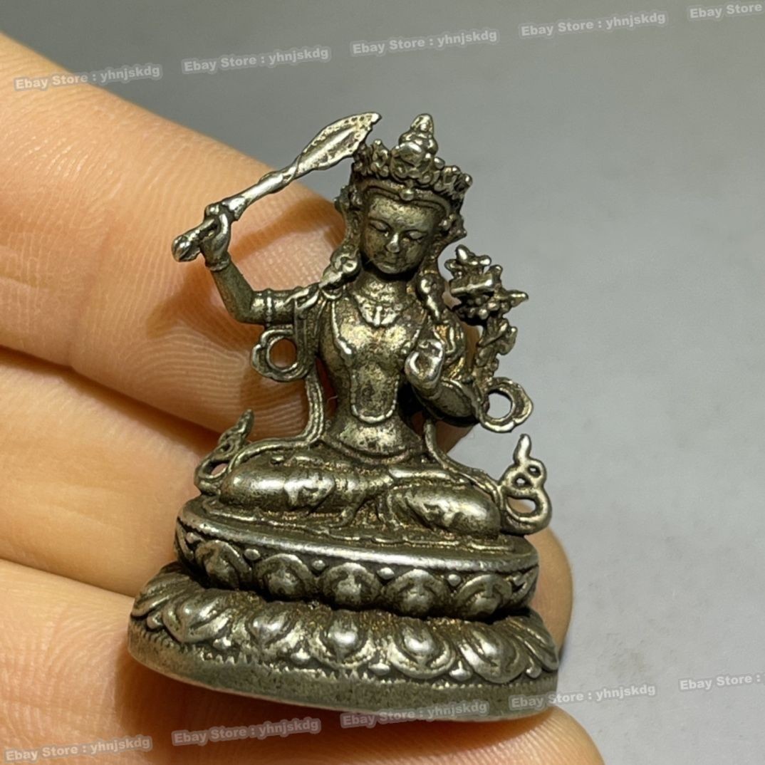 Solid Silver Manjushri Statue – Tibetan Buddhist Wisdom Deity Home Altar 1.38”