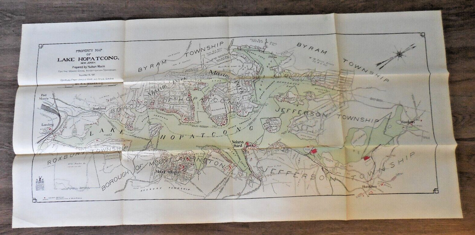 Antique Lake Hopatcong New Jersey Morris Canal Property Map 1912