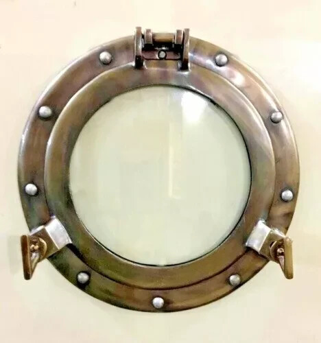 20″ Large Porthole Glass, Antique Brass Finish, Nautical Wall Decor, Port Hole