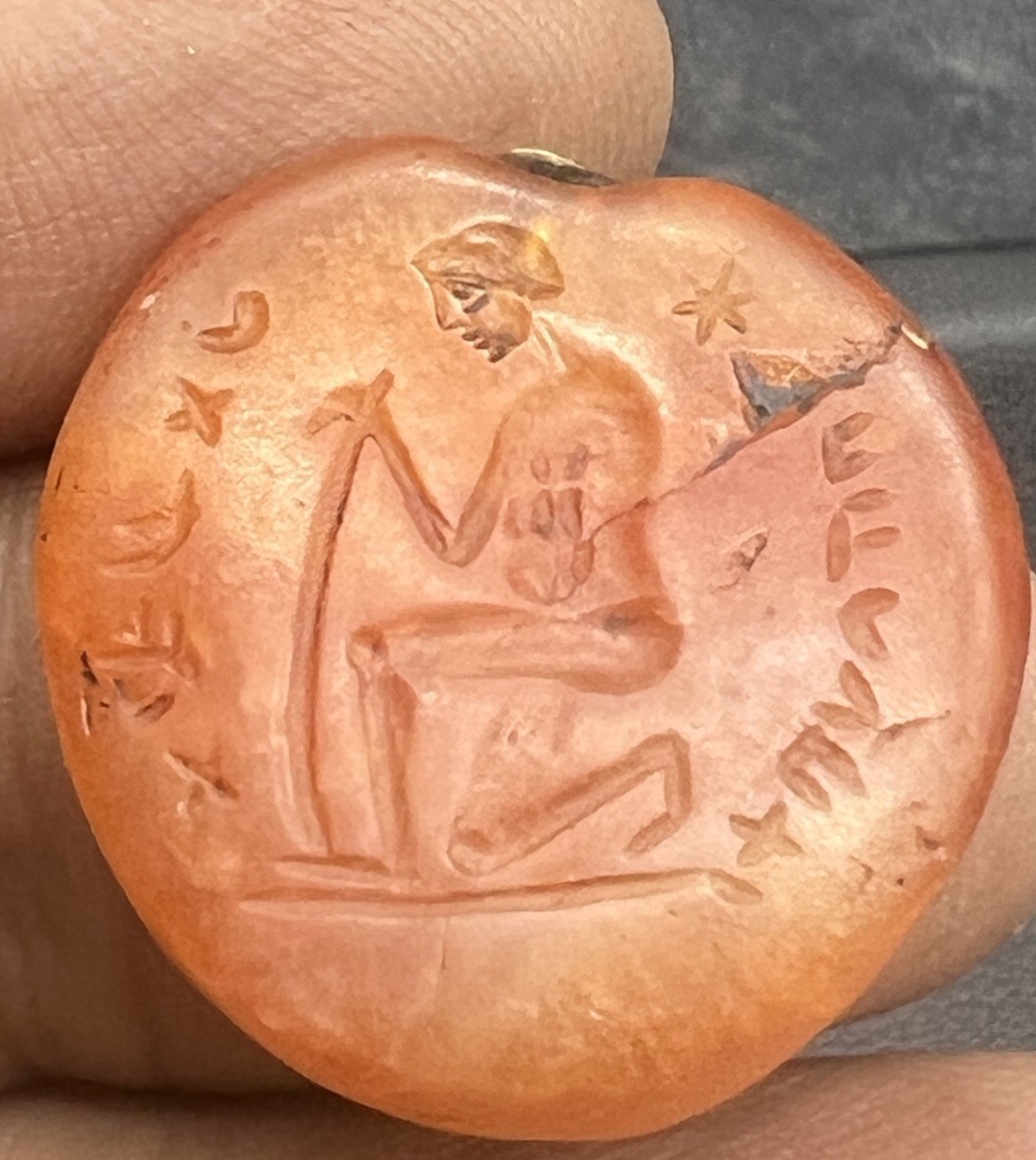 Ancient Roman Carnelian Seal Gem Genuine Signet Disc Gladiator Intaglio Carved