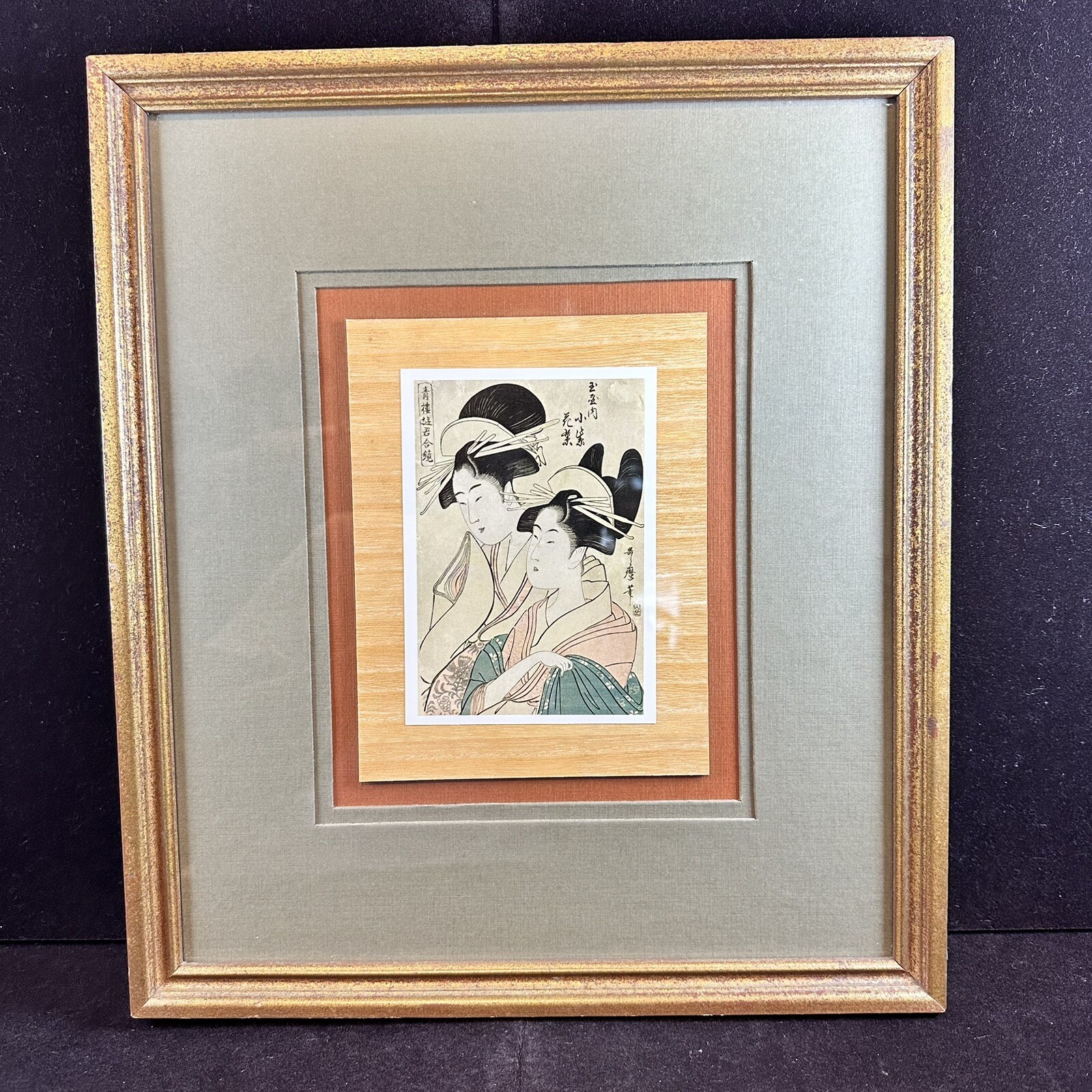 KITAGAWA UTAMARO (1753-1806) Framed & Matted Japanese Woodblock of Two Geishas