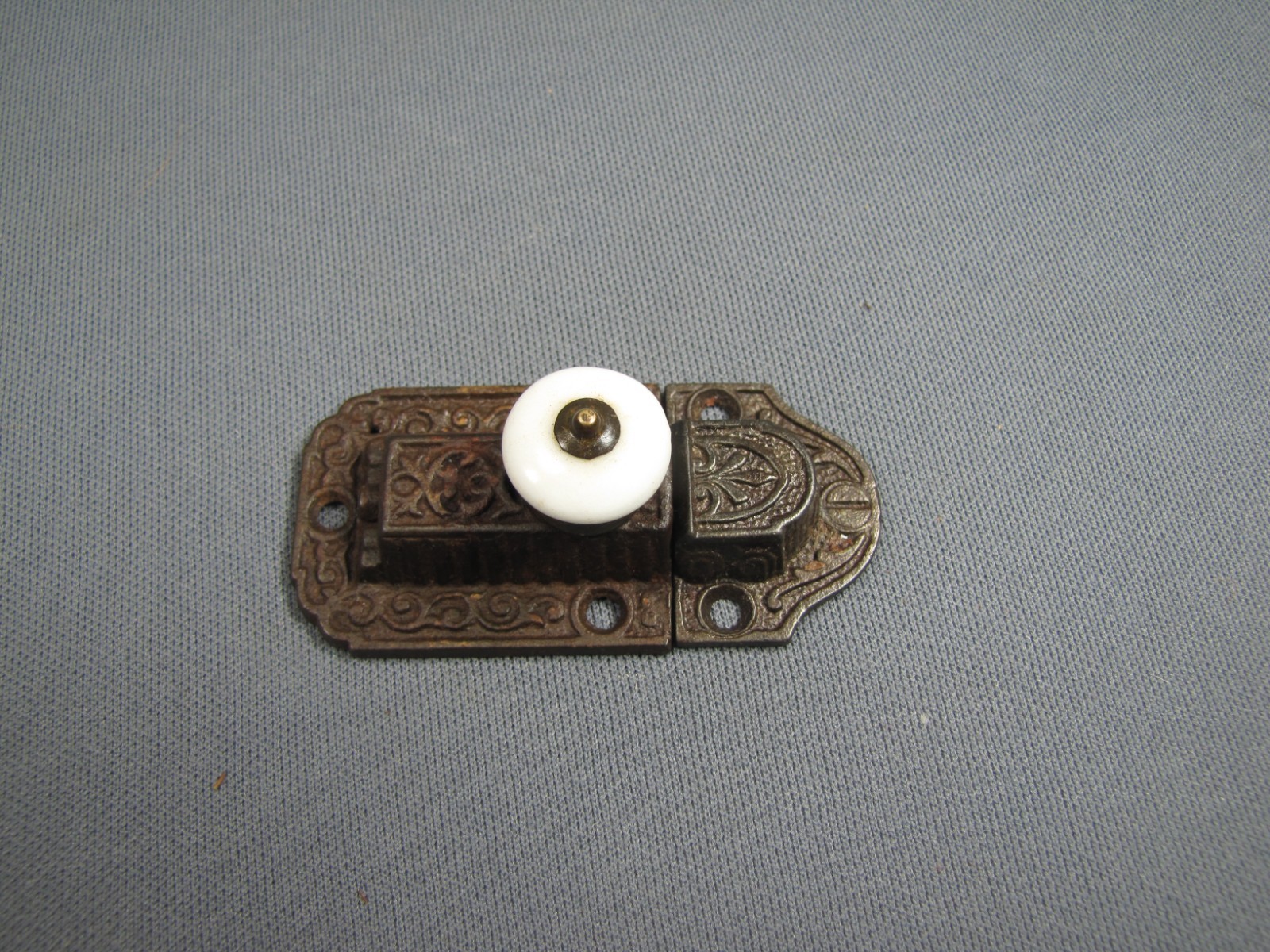 Antique Cast Iron 1800s Victorian Cupboard Cabinet Latch Complete – nice patina