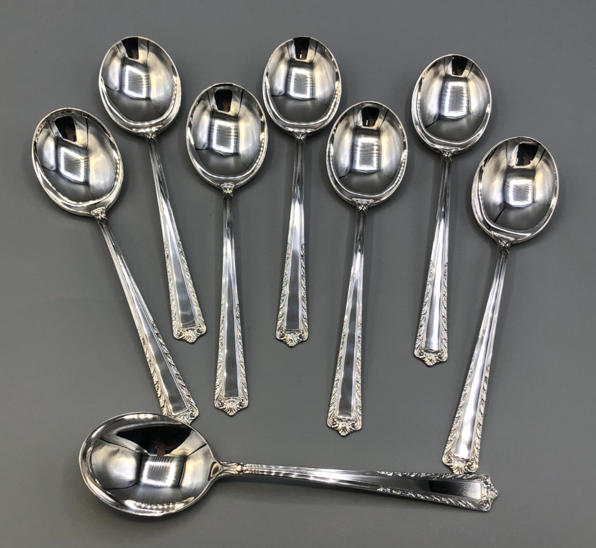 Processional by Fine Arts/ International set of 8 Sterling Cream Soup Spoon 6.5″
