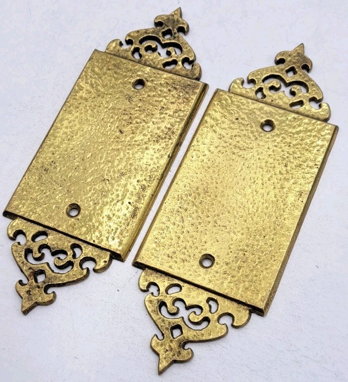 Vintage Door Push Plates Old Cast Brass Finger Push Plate Hardware Pair