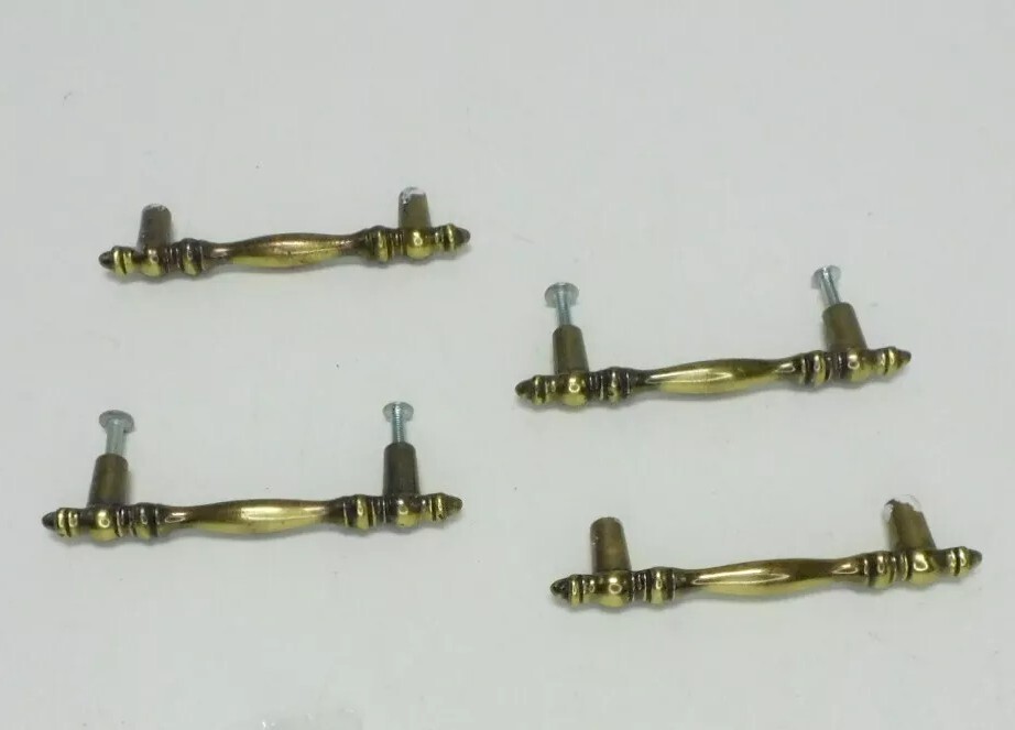 Lot of 4 Vintage Drawer Pull Handles 4.25″ x 1″ Brass Metal Home Decor Cabinets