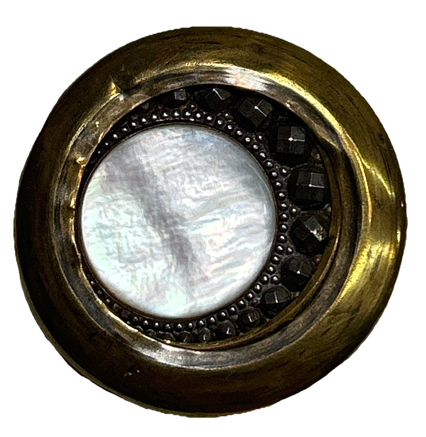 Victorian Mother Of Pearl Circle Metal Button Multifaceted Steel Crescent Shape
