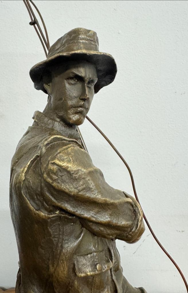 Solid Bronze & Marble Sculpture – Fisherman – 39cm High – Fishing Gift