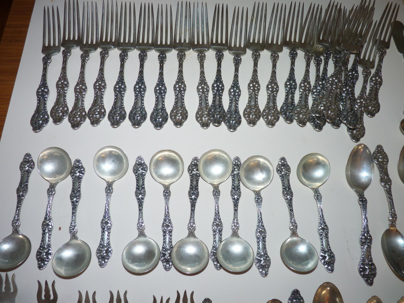 Sterling Silver Flatware By Alvin, Old Orange Blossom, For 12, 150 Pcs., 153 Oz.