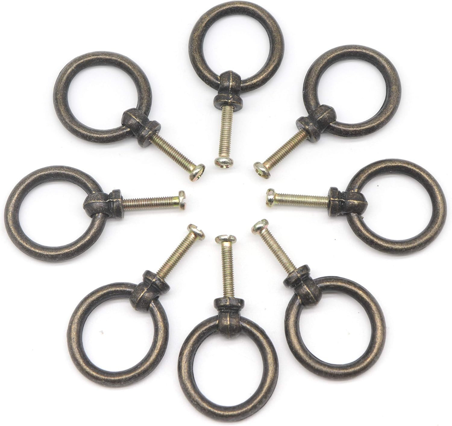 8Pcs Vintage Drop Ring Knobs Pulls for Dresser Drawer, Single Hole