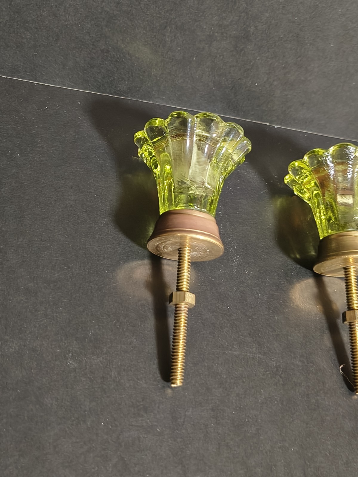 2 Floral Glass Cabinet Knobs Brass Drawer Pull Green Gold Pink