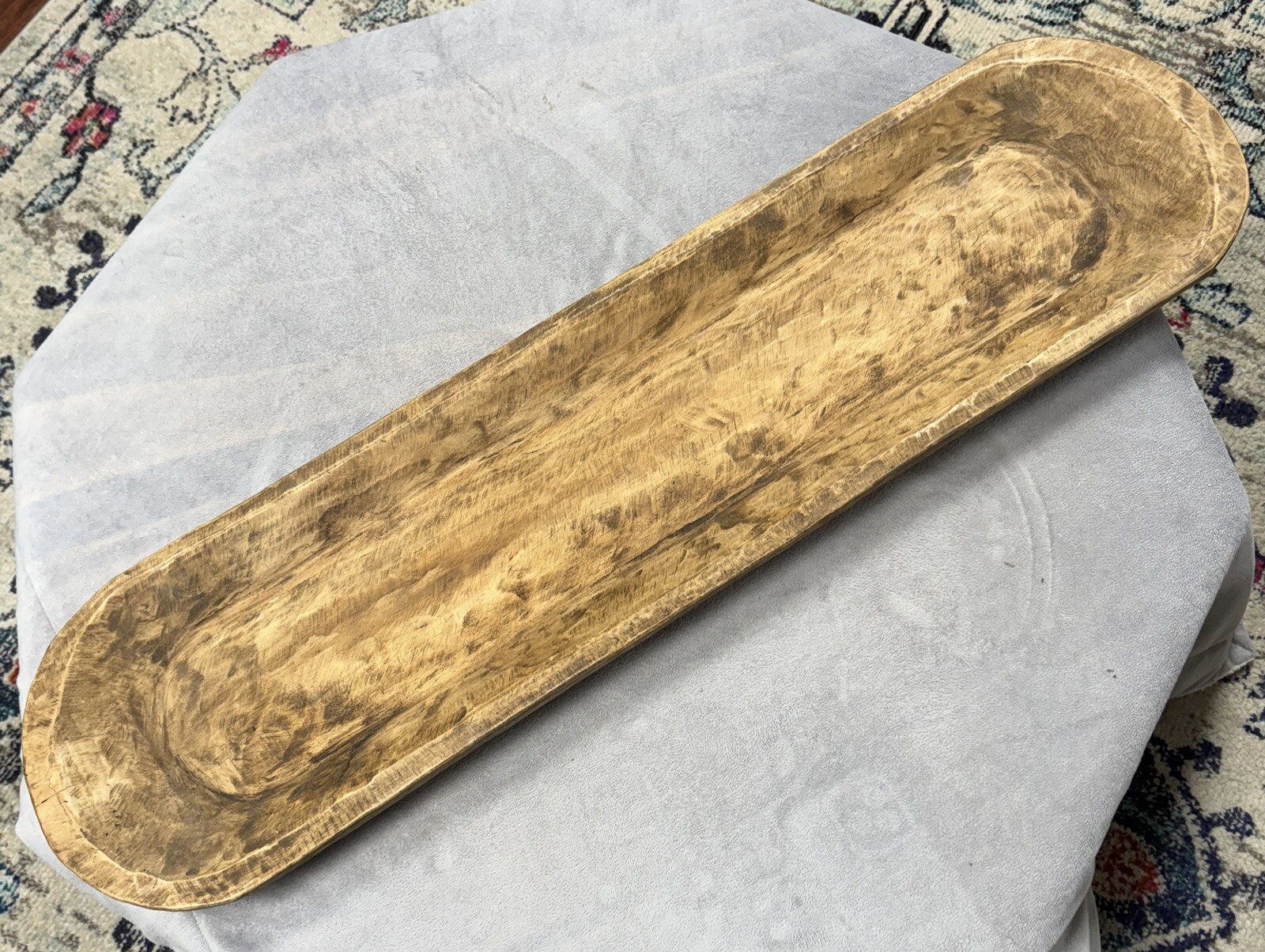 Vintage Antique Wooden Dough Bowl, Bread Trencher Centerpiece, Distressed 42″ L