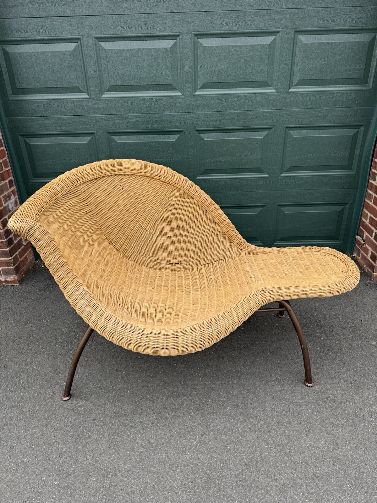 Vintage Rattan Wicker Chaise Lounge MCM Rare