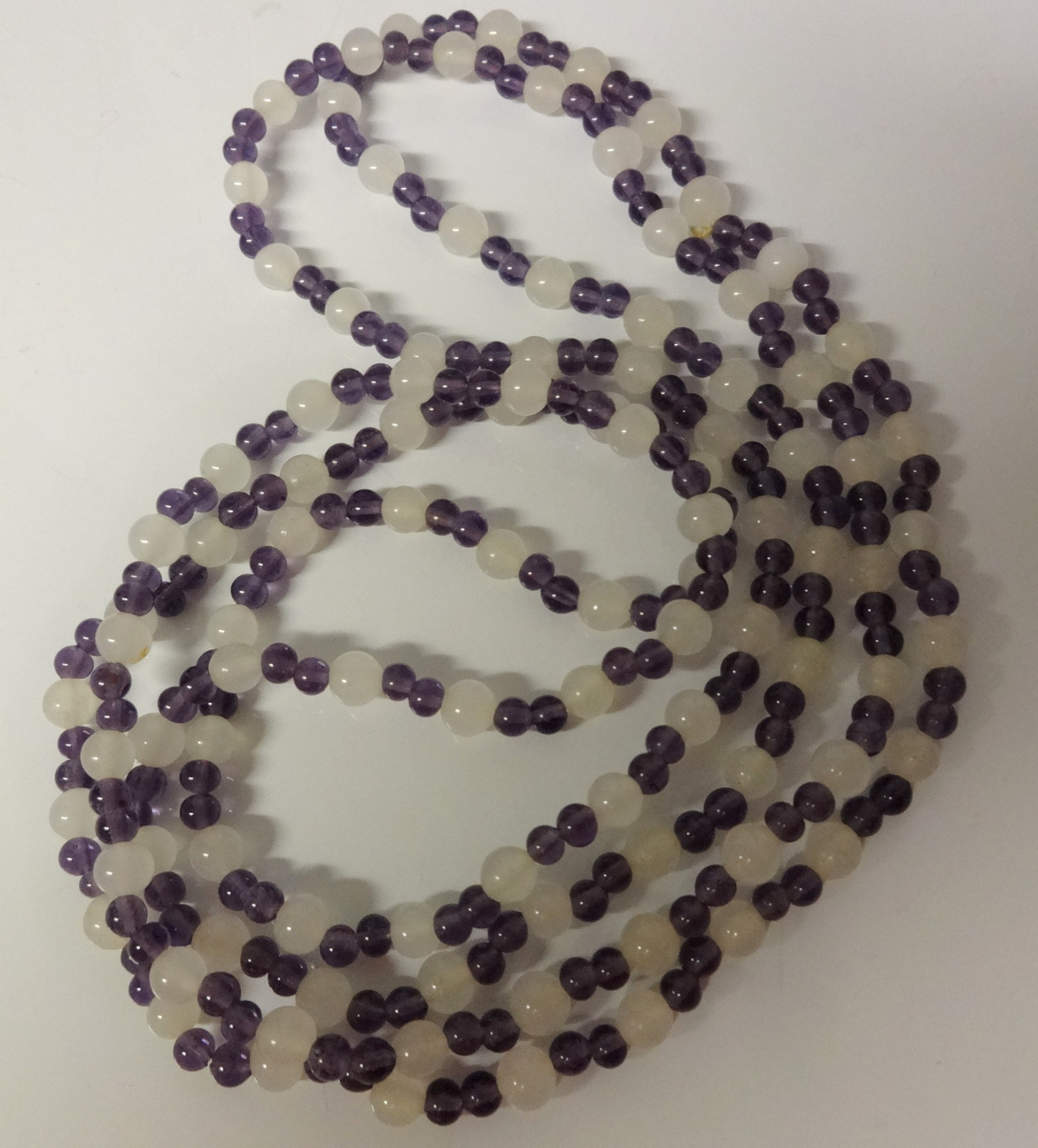Vtg Old Chinese Ice White Lavender Jade Long Necklace