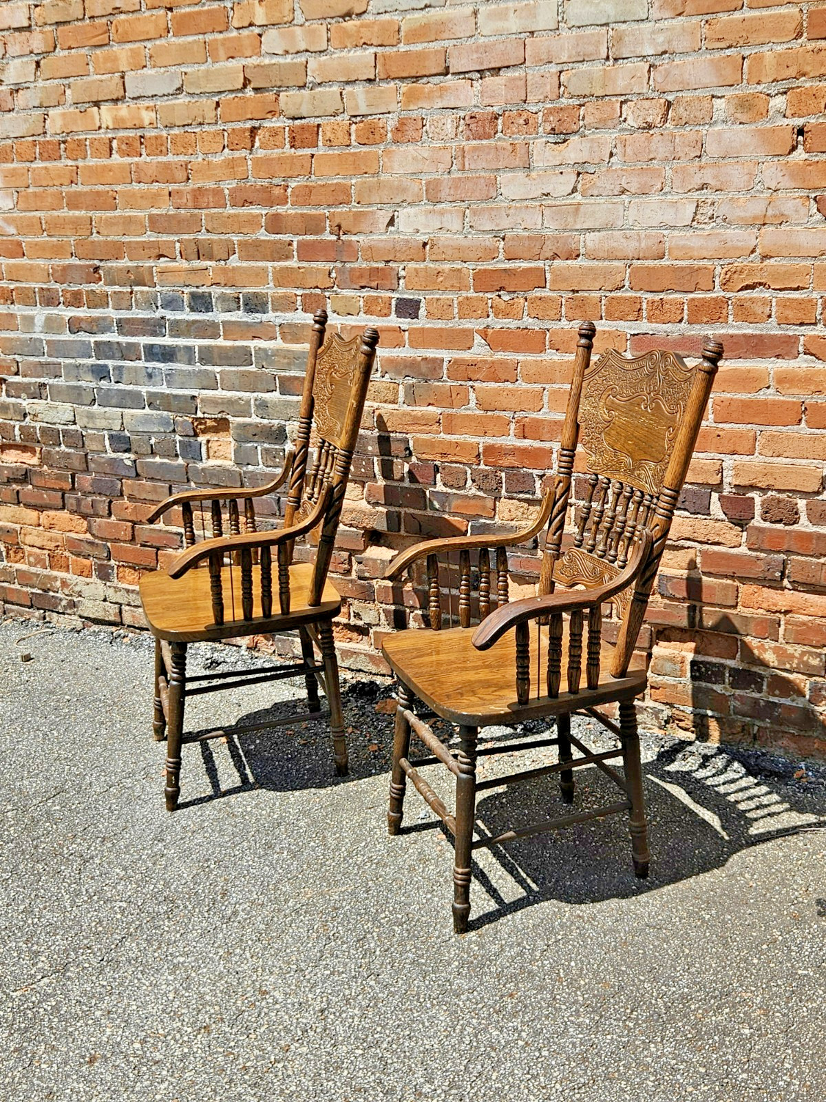 Vintage Solid Oak Pressed Back Dining Chairs – Rare set of 8