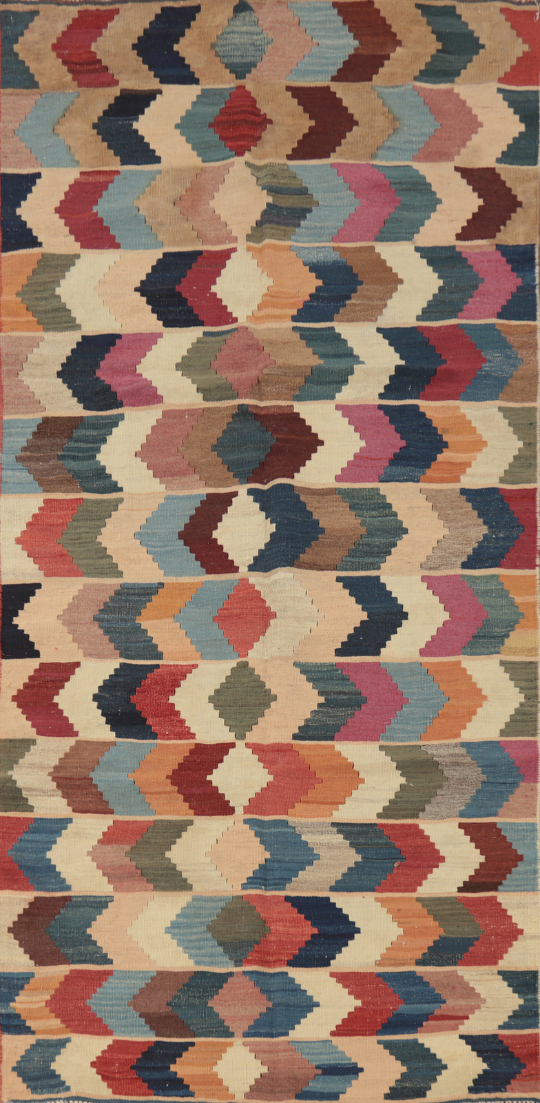 Flat-weave Vegetable Dye Kilim Vintage Rug Wool Hand-made Reversible Carpet 4×8