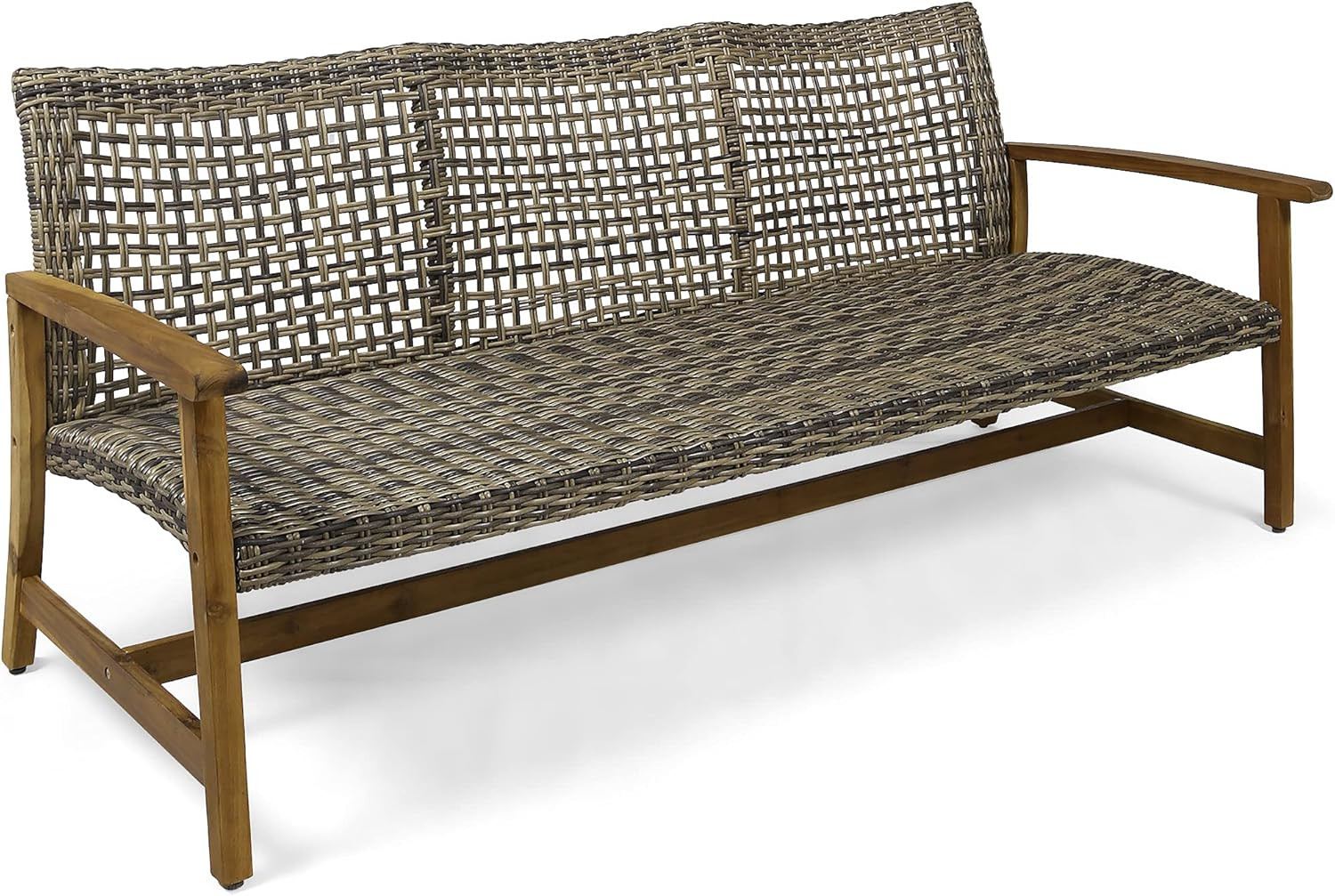 Marcia Outdoor Wood Sofa, Wicker, 75.50 X 31.00 X 31.50, Gray, Natural Stained F
