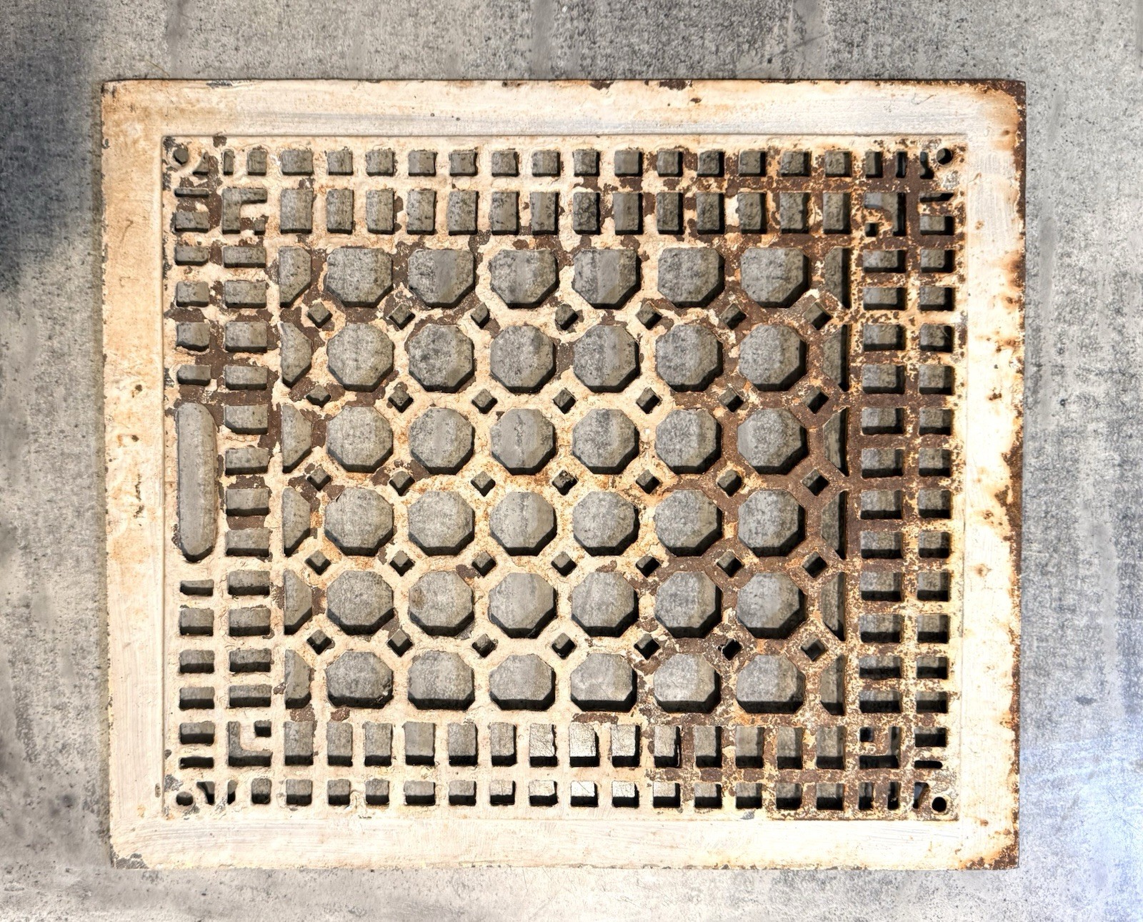 Antique Ornate Cast Iron Floor Grate Cold Air Return Vent 15 7/8 x 13 5/8