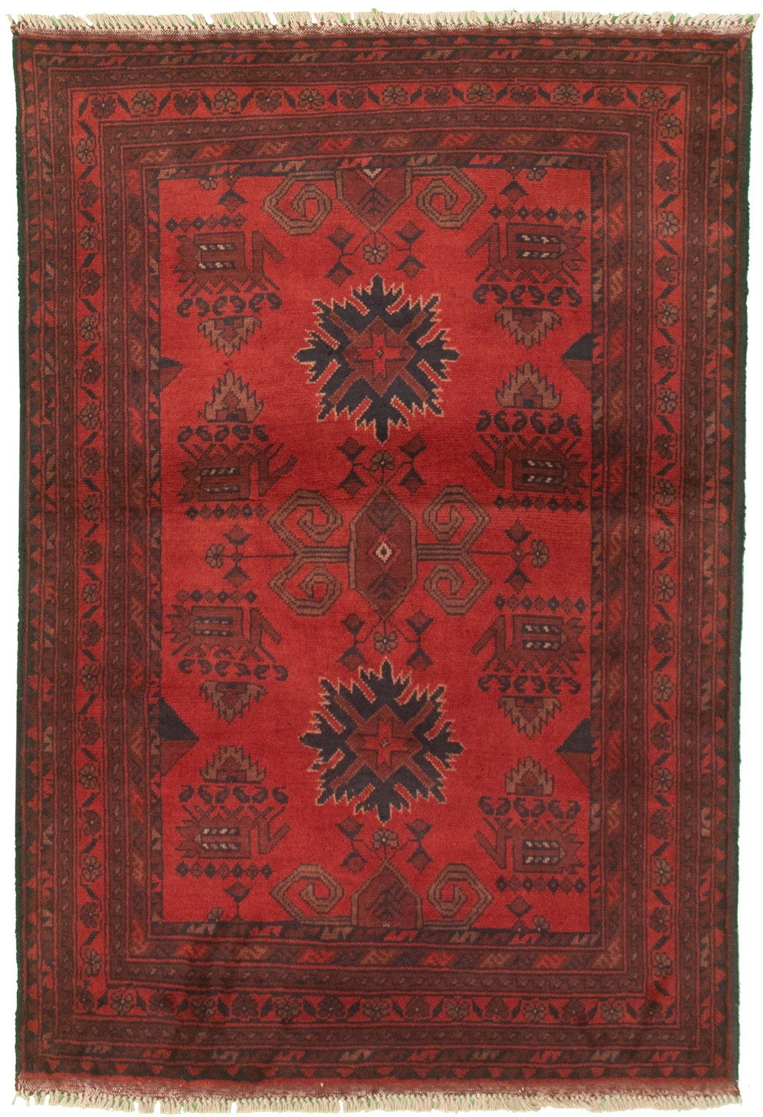 Traditional Hand-Knotted Geometric Area Rug 3’3″ x 4’10” Oriental Wool Carpet