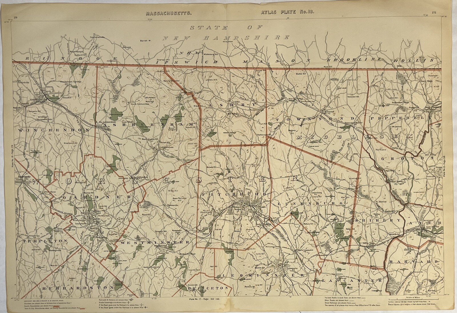 Original 1891 Map,Fitchburg,Gardner,Leominster,Ayer,Groton,Winchendon,Mass MA