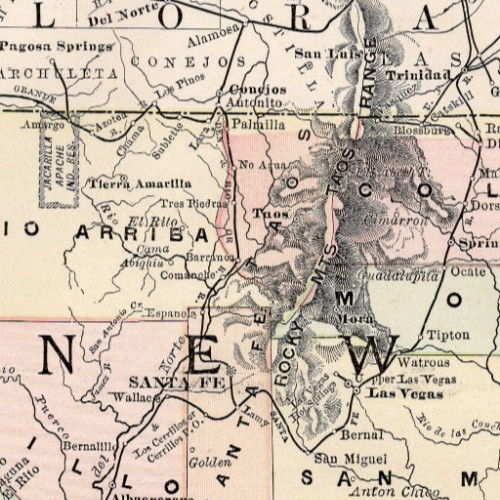 New Mexico Colorado Texas Border Region Map 1890 Fine Antique Engraving