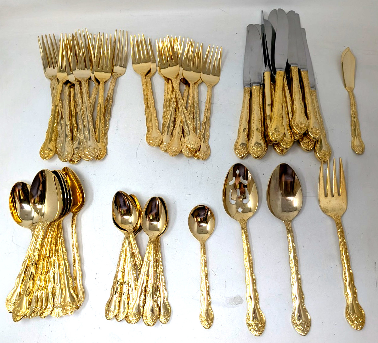Vintage IS International Silver Abbey Rose Gold Electroplate EP Korea 65 pc Set