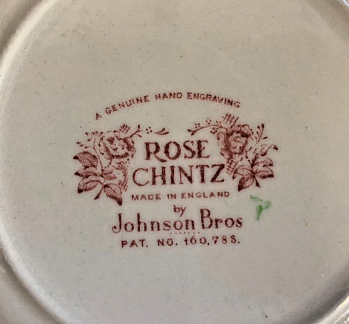 7 Johnson Bros. Rose Chintz BREAD AND BUTTER PLATES, 6 3/8″ , Pink seal, NICE!
