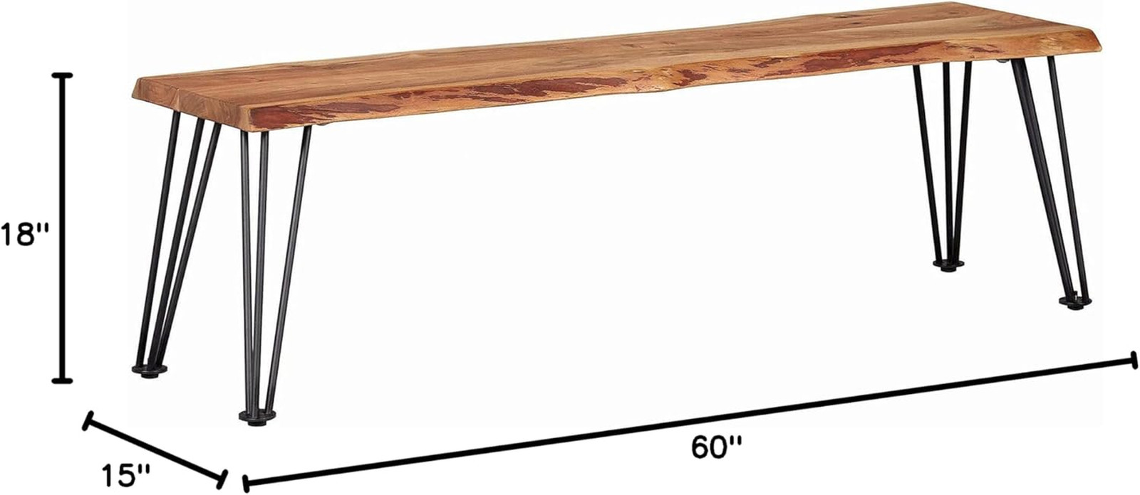 Sherman 60″ Live Edge Acacia Wood Dining Bench with Hairpin Legs – Natural Black