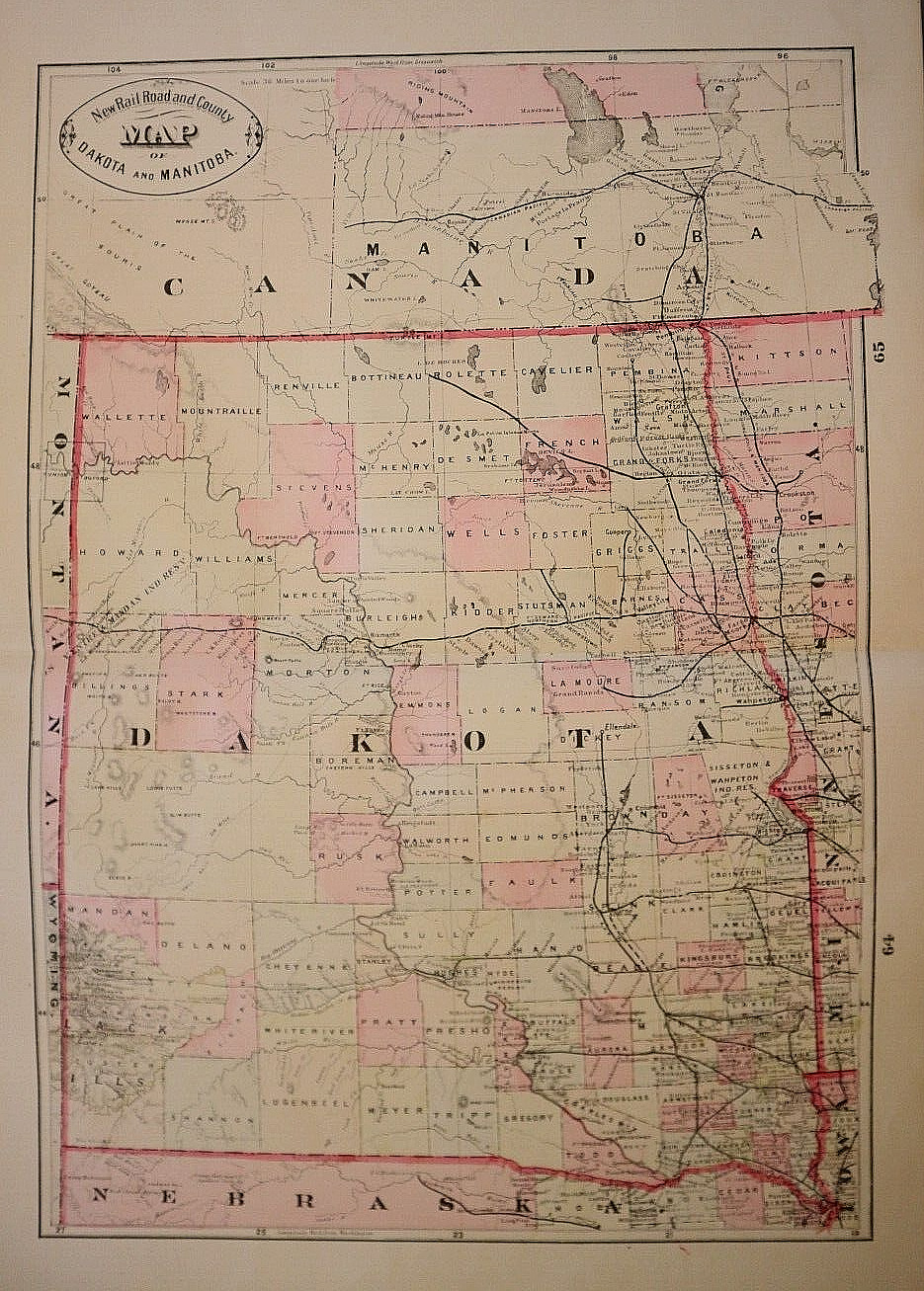 1882 Map ~ DAKOTA TERRITORY ~ Cram 1st Edition Variant – MINNESOTA on Back