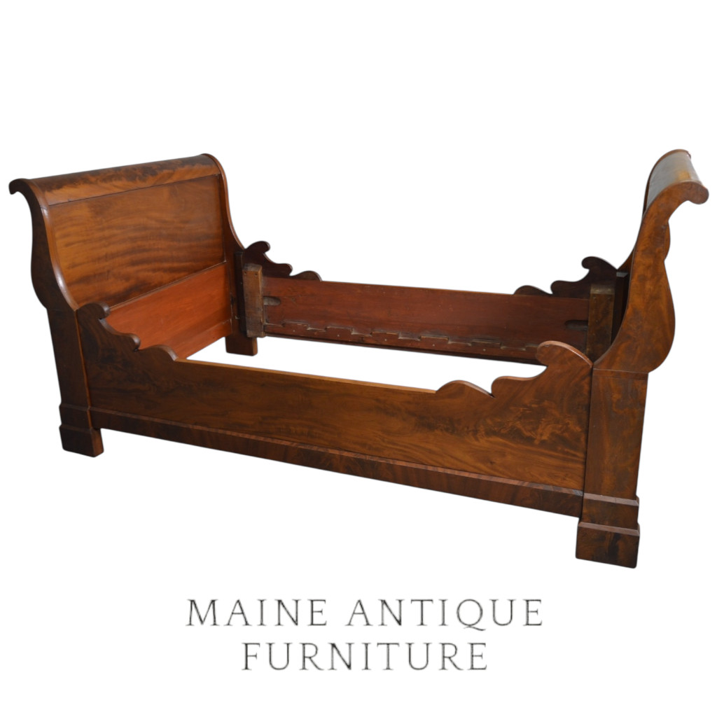 Antique Empire Flame Mahogany Twin Sleigh Bed 1850s #22590