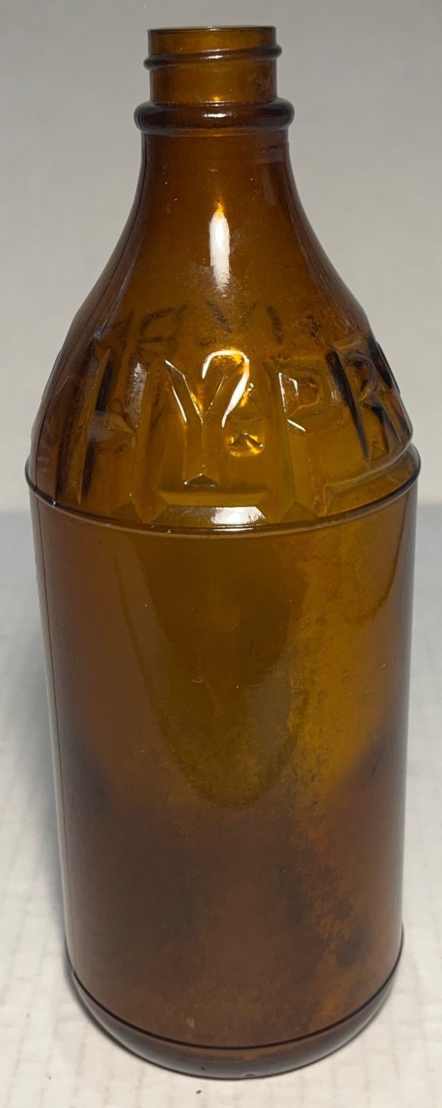 Vintage Amber Glass Bottle 1/2 Pint Embossed Pharmacy Medicine Apothecary Jar