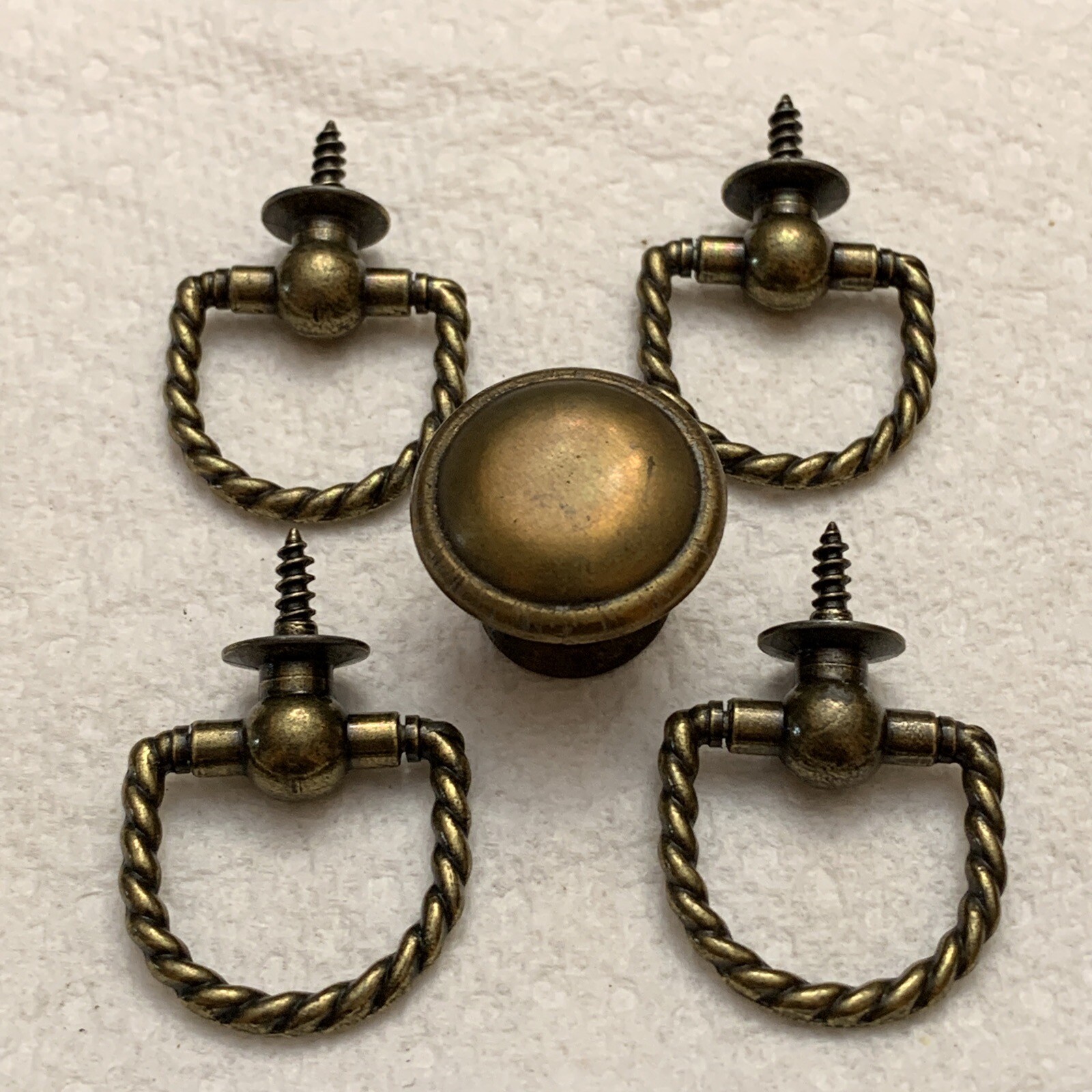 Antique Brass Twisted Rope Screws On Drawer Pulls Lot Of 4 Plus 1 Bonus