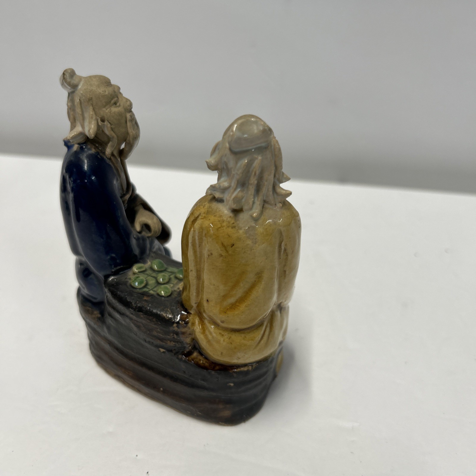 4.5” Inch Tall Antique Chinese Mud Men Man Figure Scholar Wiseman Game Sitting